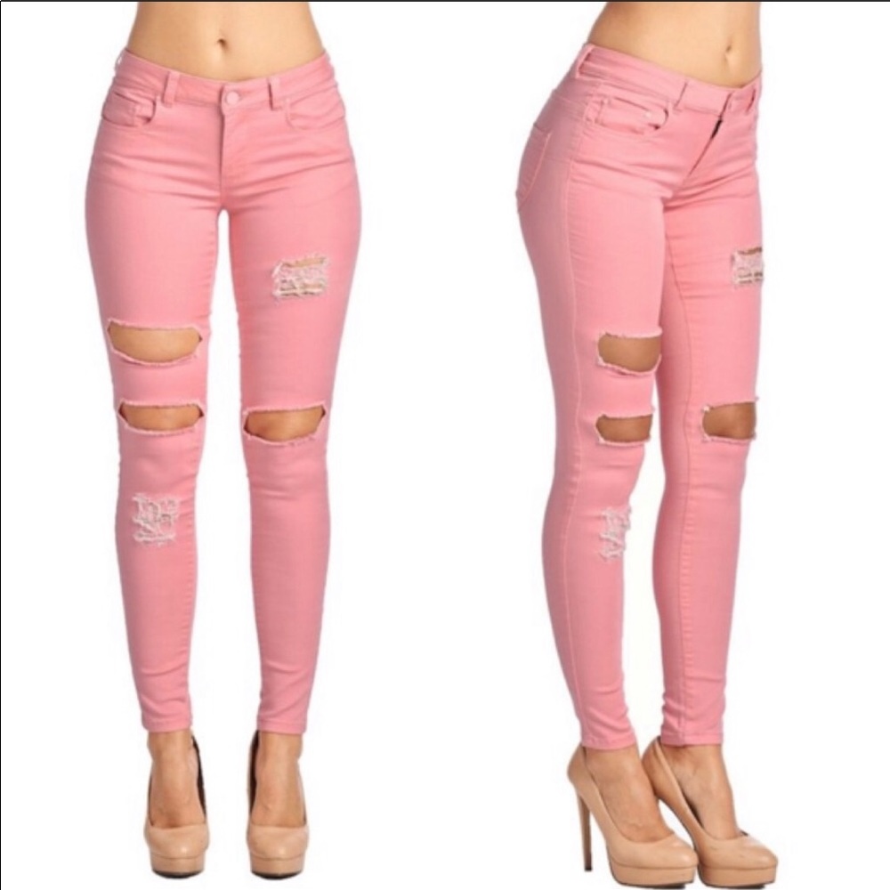 NEW Pink Mauve Distressed Butt Lifting Jeans